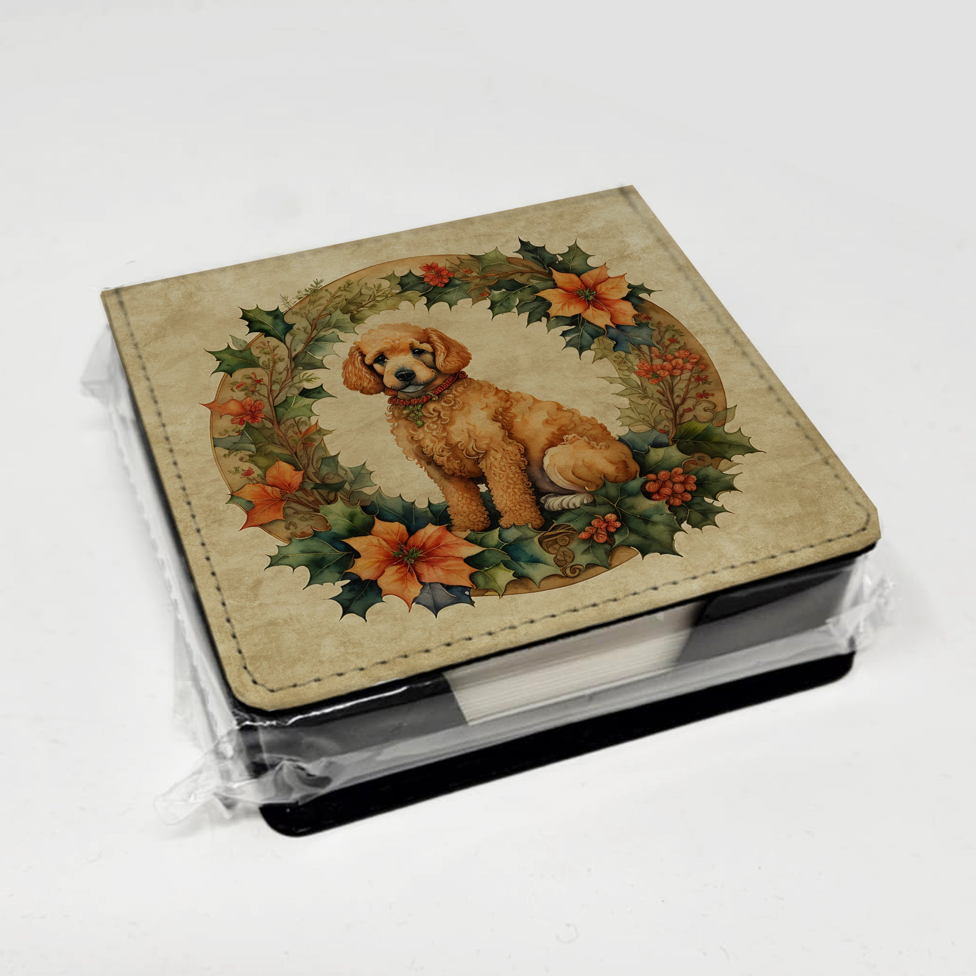 Caroline's Treasures Poodle Christmas Flowers PU Leather Note Paper Holder