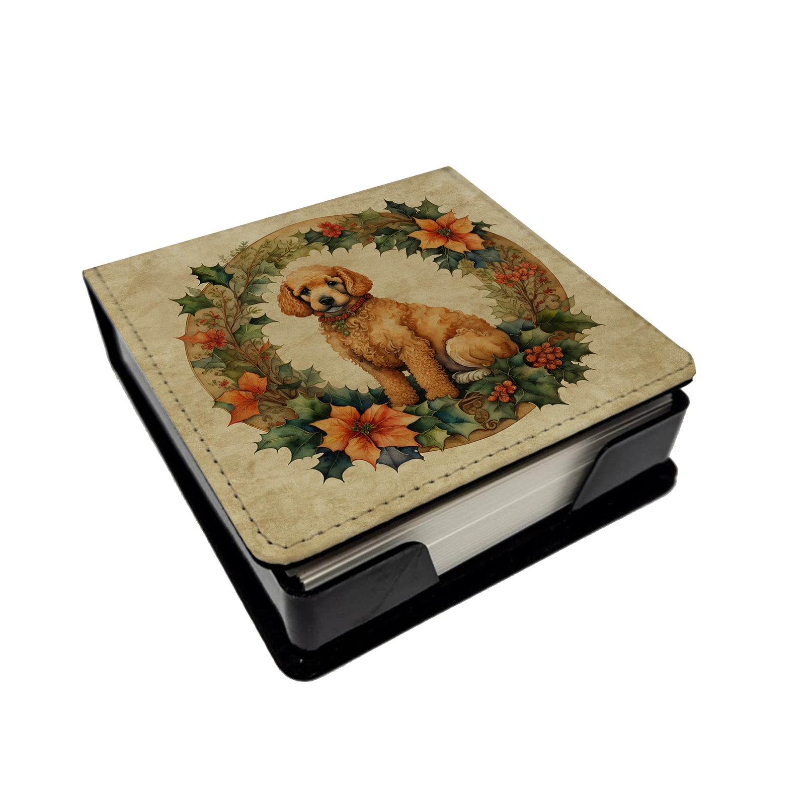 Caroline's Treasures Poodle Christmas Flowers PU Leather Note Paper Holder