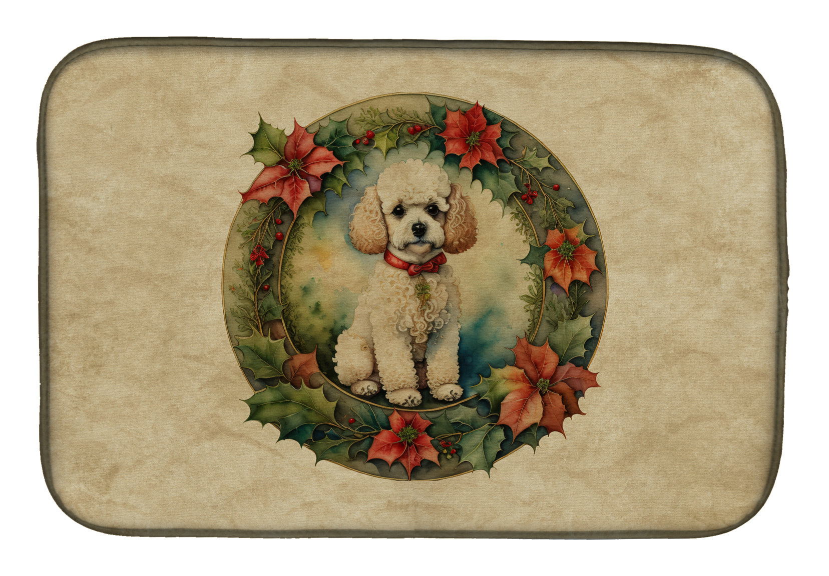 Caroline's Treasures Poodle Christmas Flowers Dish Drying Mat