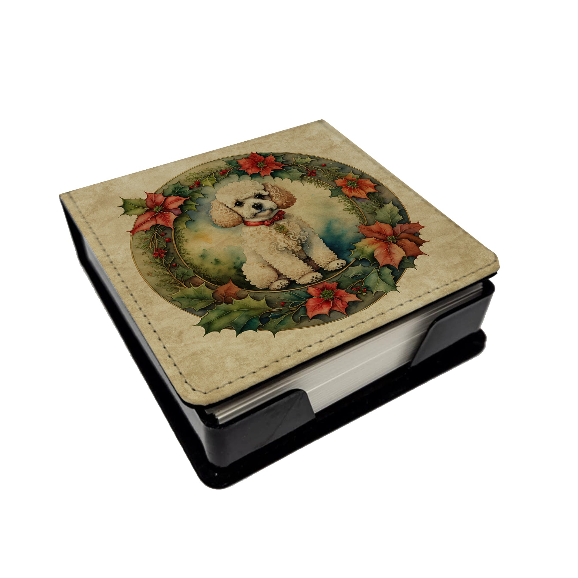 Caroline's Treasures Poodle Christmas Flowers PU Leather Note Paper Holder