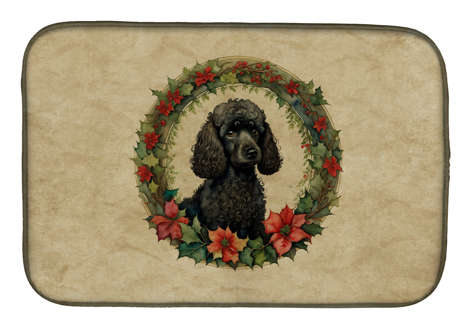 Caroline's Treasures Poodle Christmas Flowers Dish Drying Mat