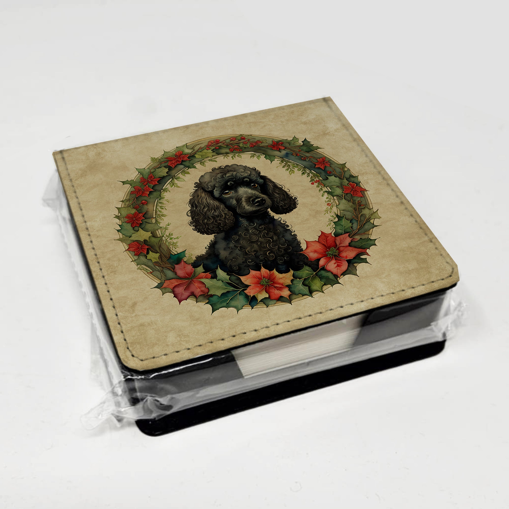 Caroline's Treasures Poodle Christmas Flowers PU Leather Note Paper Holder
