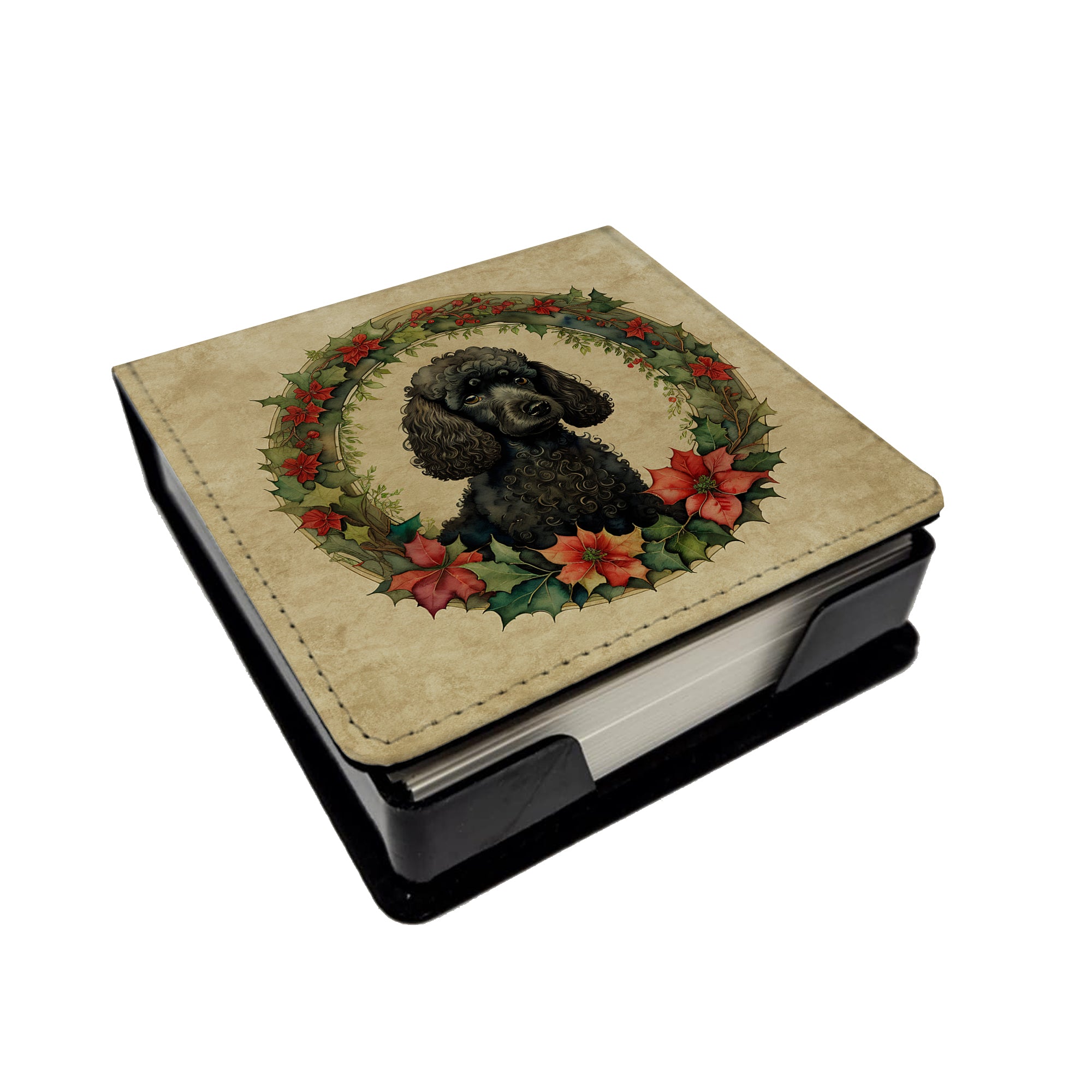 Caroline's Treasures Poodle Christmas Flowers PU Leather Note Paper Holder