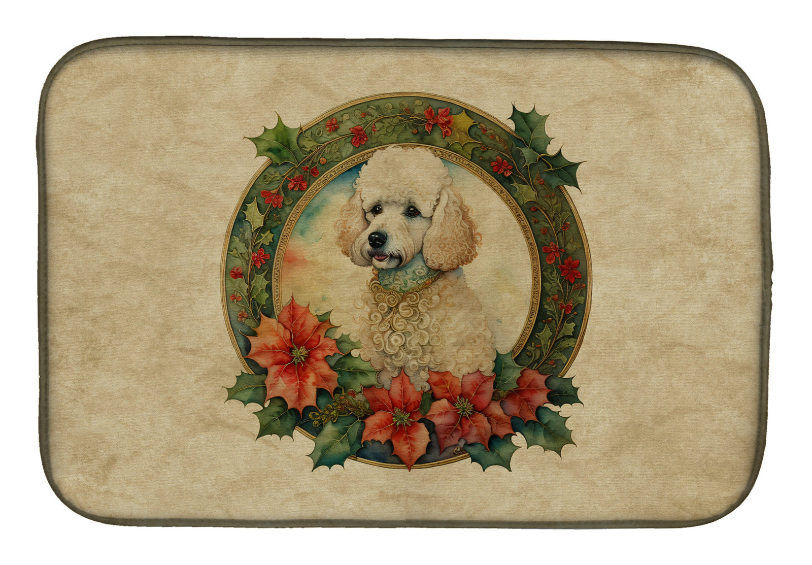 Caroline's Treasures Poodle Christmas Flowers Dish Drying Mat