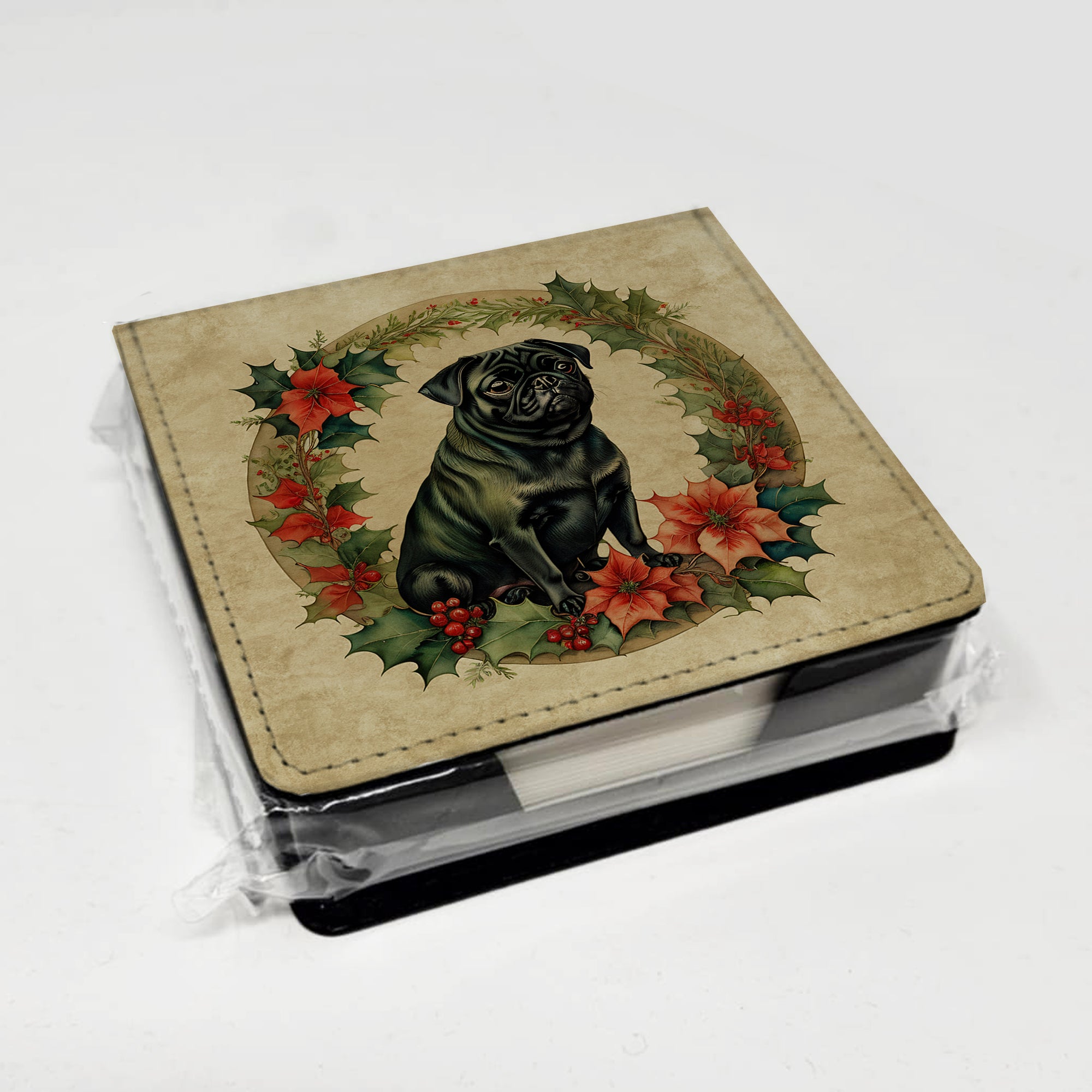 Caroline's Treasures Pug Christmas Flowers PU Leather Note Paper Holder