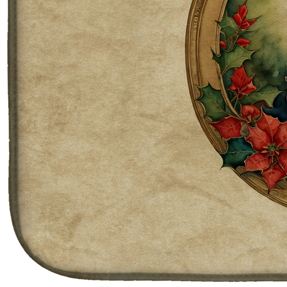 Caroline's Treasures Pug Christmas Flowers Dish Drying Mat