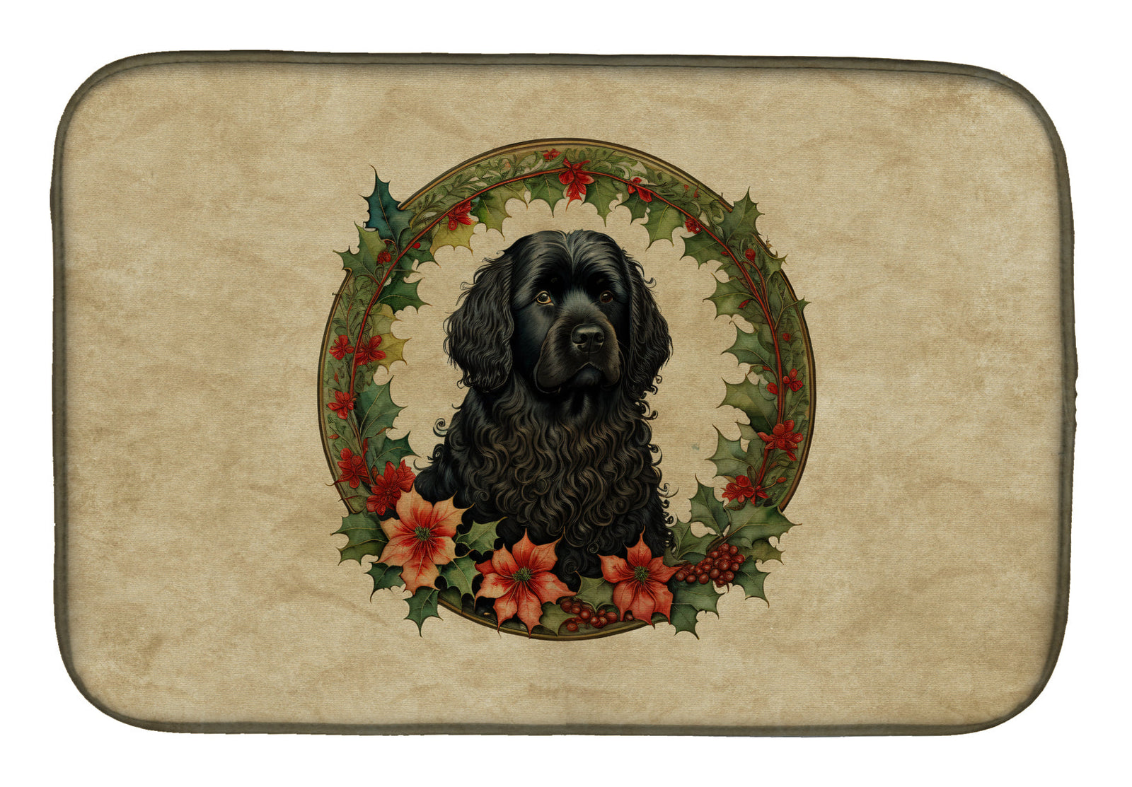 Caroline's Treasures Puli Christmas Flowers Dish Drying Mat