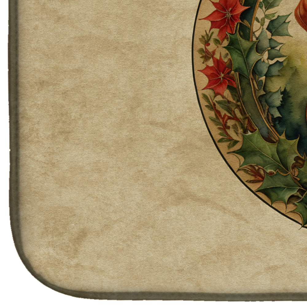 Caroline's Treasures Red Redbone Coonhound Christmas Flowers Dish Drying Mat