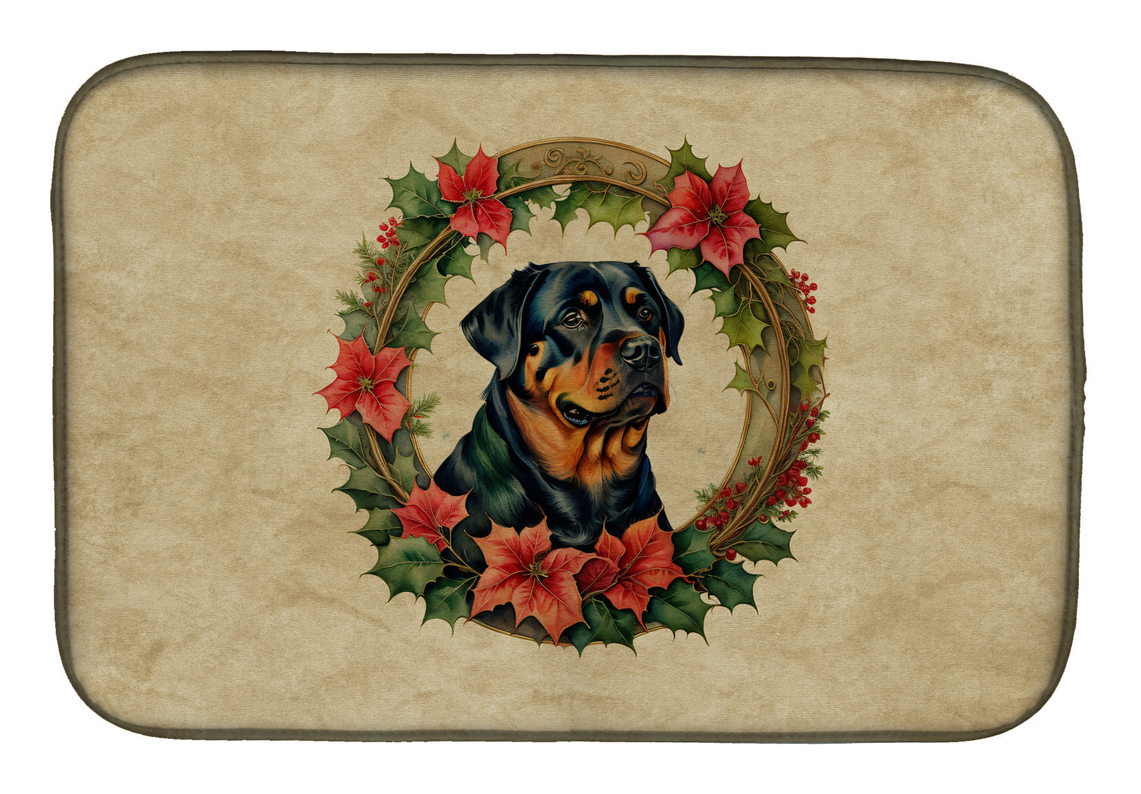 Caroline's Treasures Rottweiler Christmas Flowers Dish Drying Mat