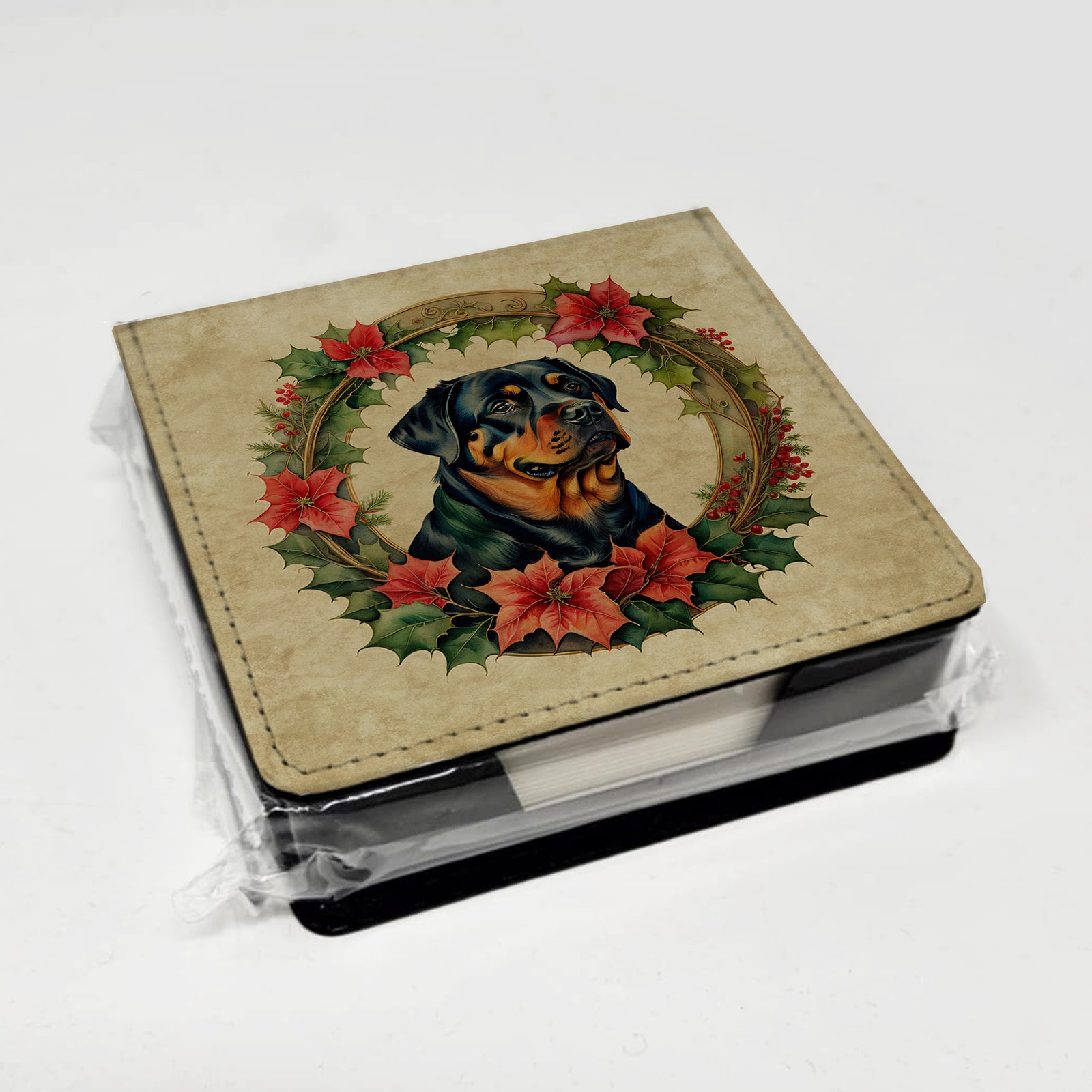 Caroline's Treasures Rottweiler Christmas Flowers PU Leather Note Paper Holder
