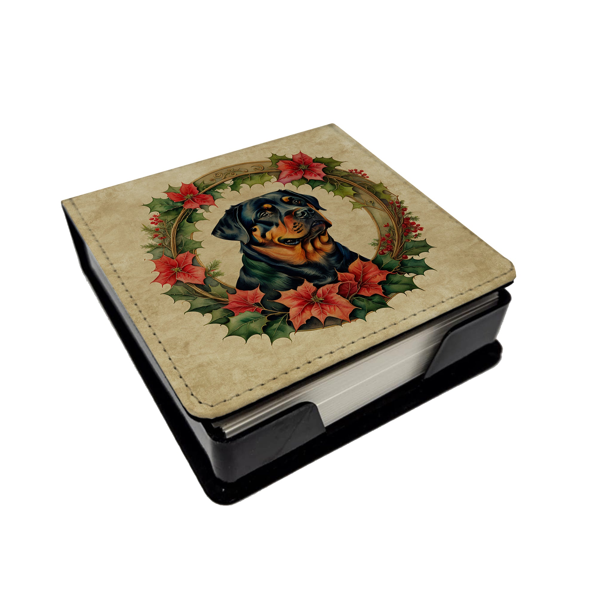 Caroline's Treasures Rottweiler Christmas Flowers PU Leather Note Paper Holder