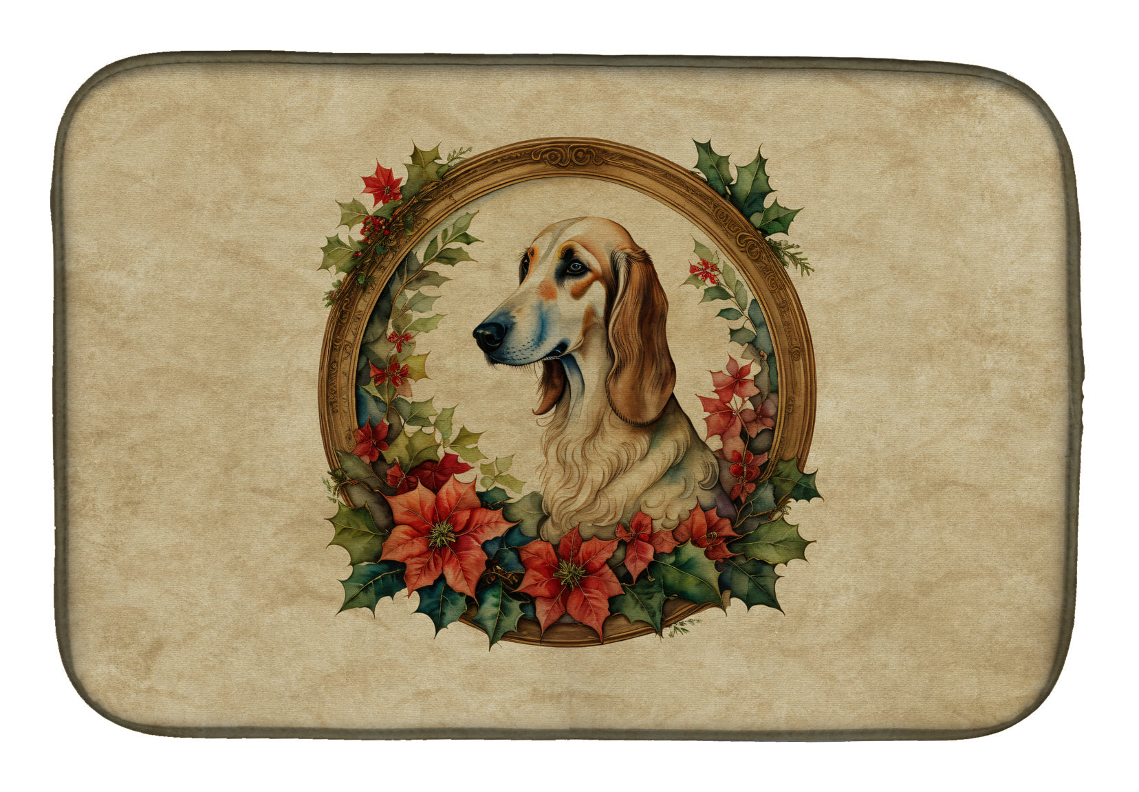 Caroline's Treasures Saluki Christmas Flowers Dish Drying Mat