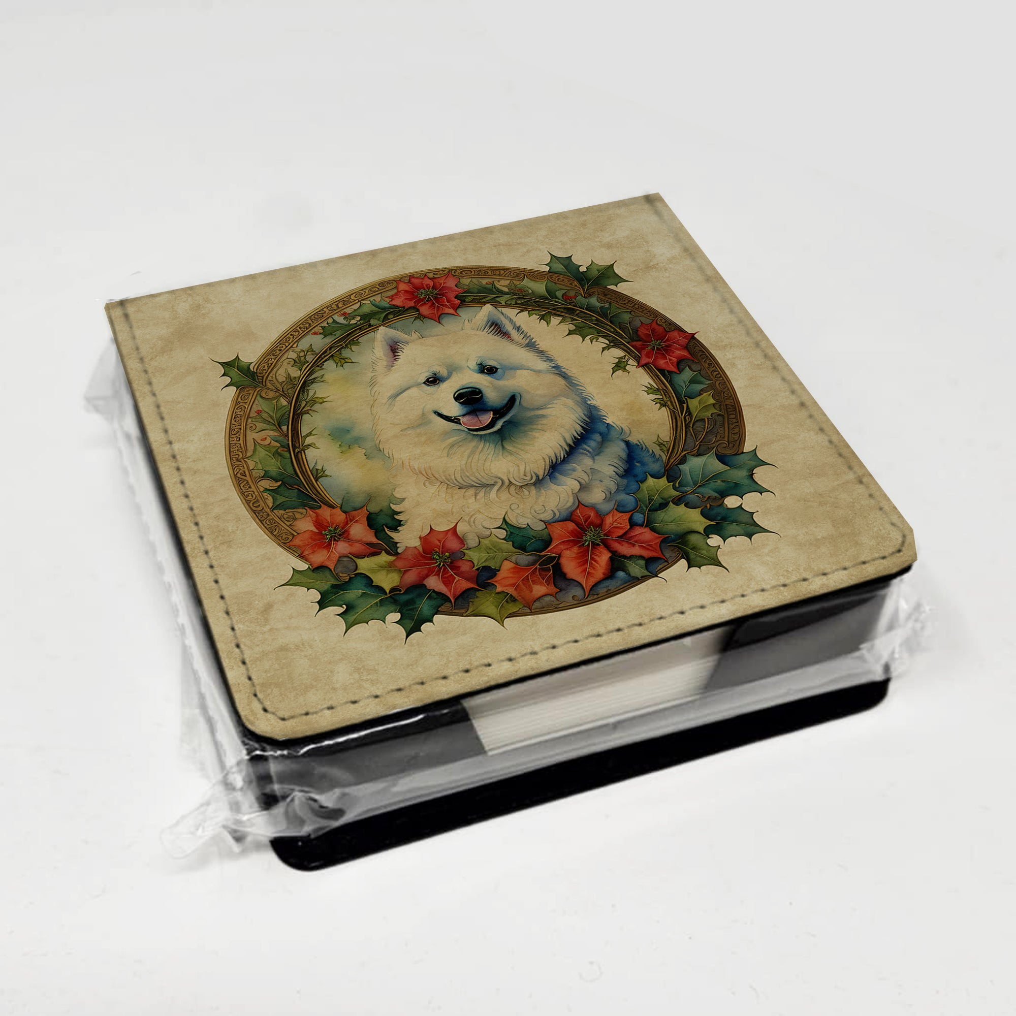 Caroline's Treasures Samoyed Christmas Flowers PU Leather Note Paper Holder