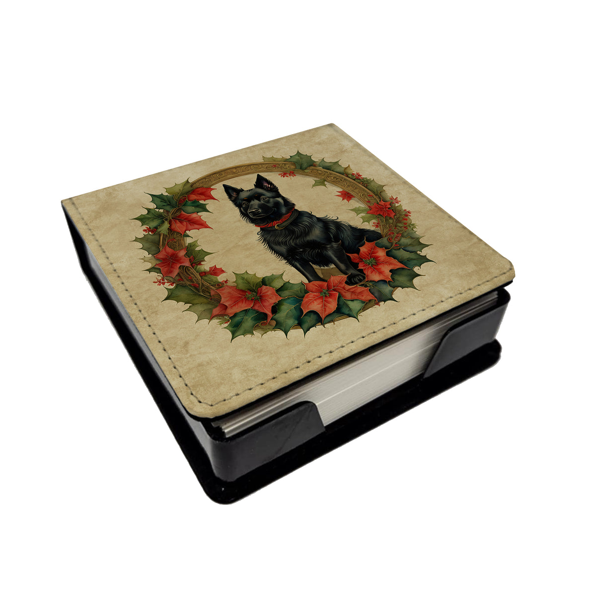 Caroline's Treasures Schipperke Christmas Flowers PU Leather Note Paper Holder