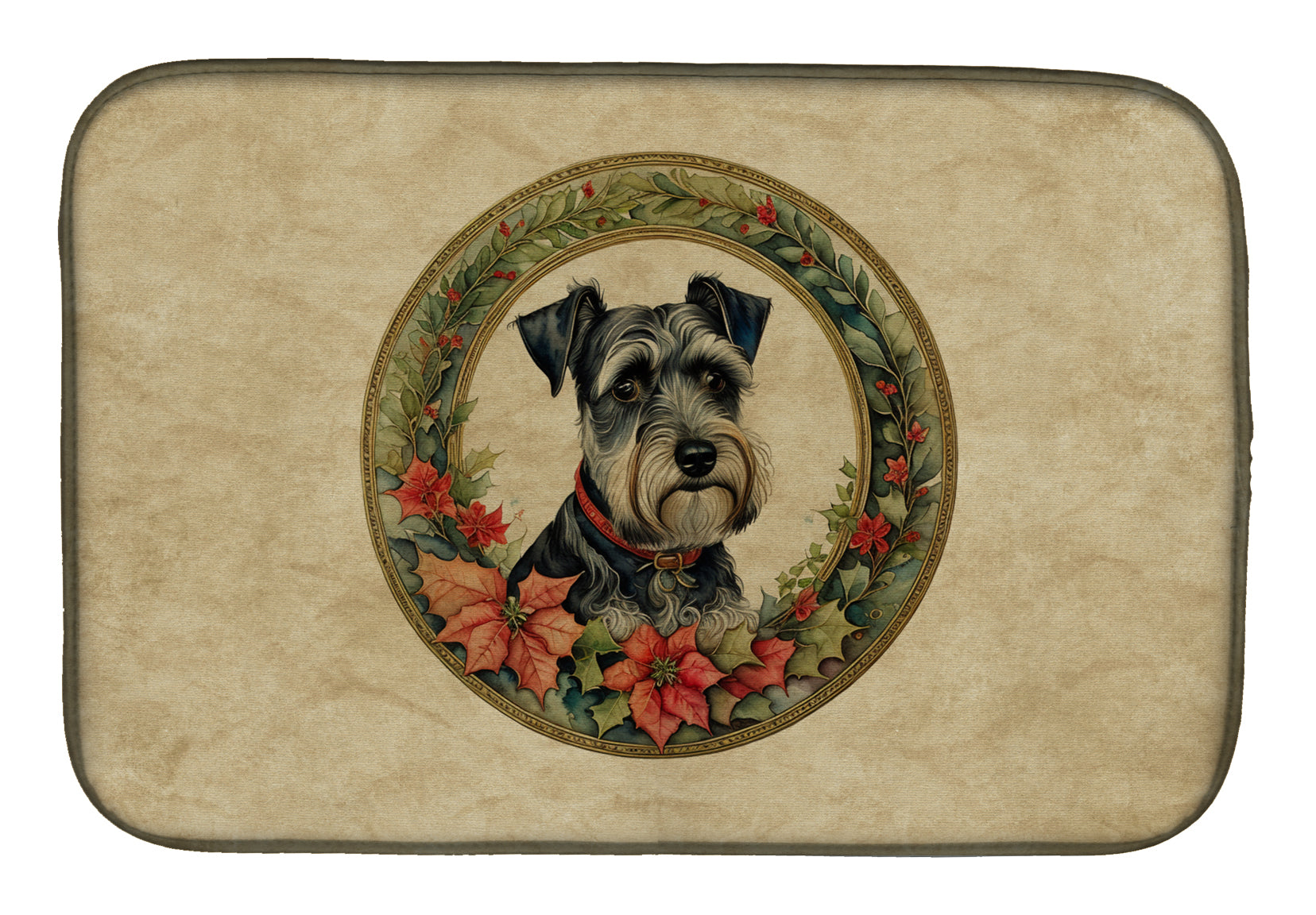 Caroline's Treasures Schnauzer Christmas Flowers Dish Drying Mat