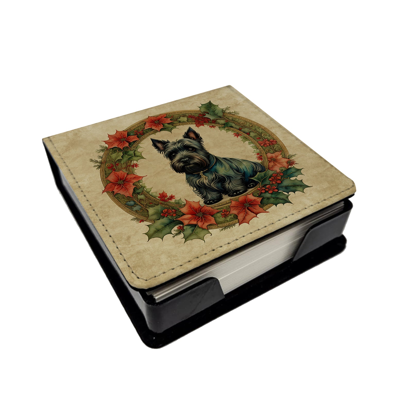 Caroline's Treasures Scottish Terrier Christmas Flowers PU Leather Note Paper Holder