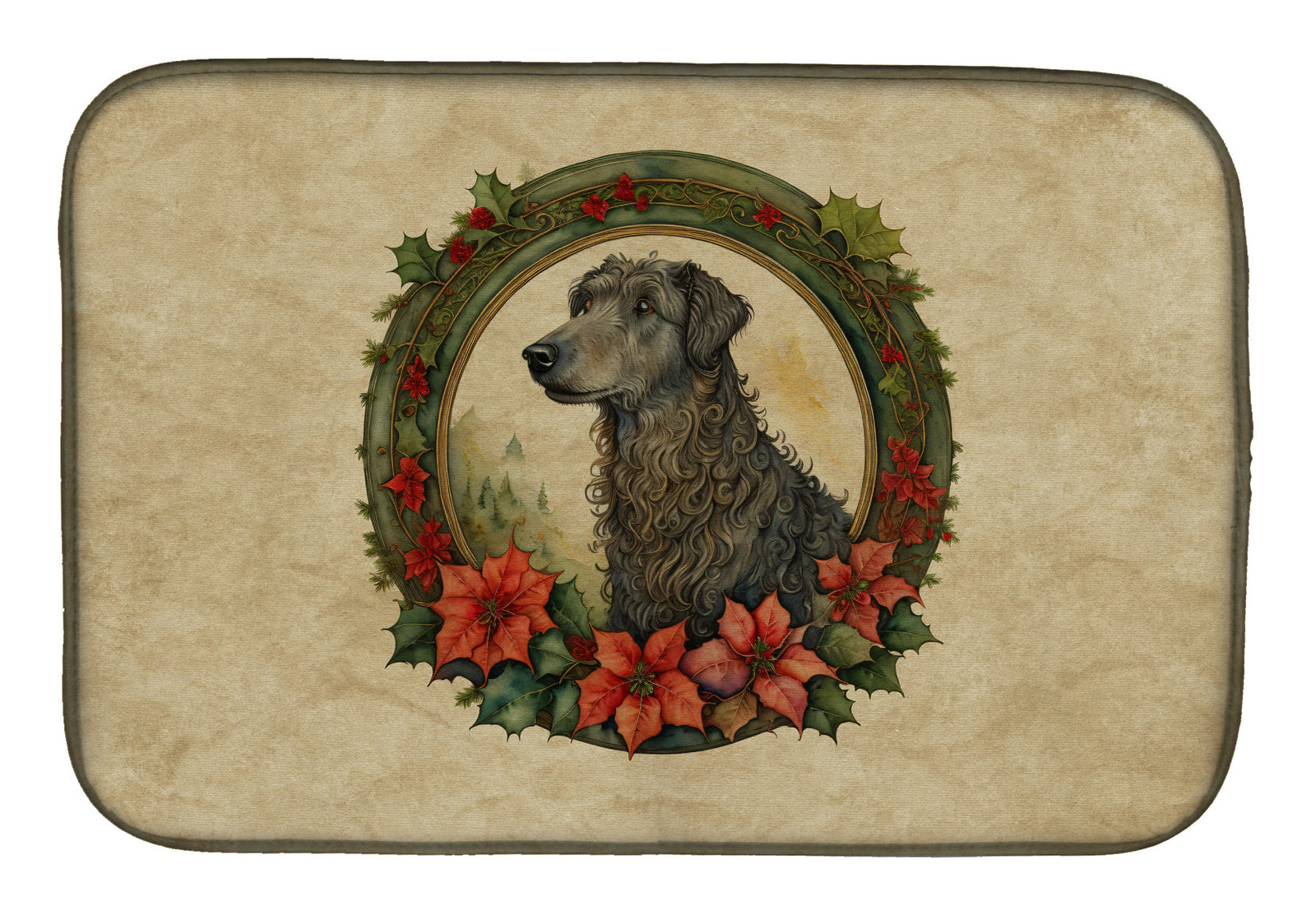 Caroline's Treasures Scottish Deerhound Christmas Flowers Dish Drying Mat