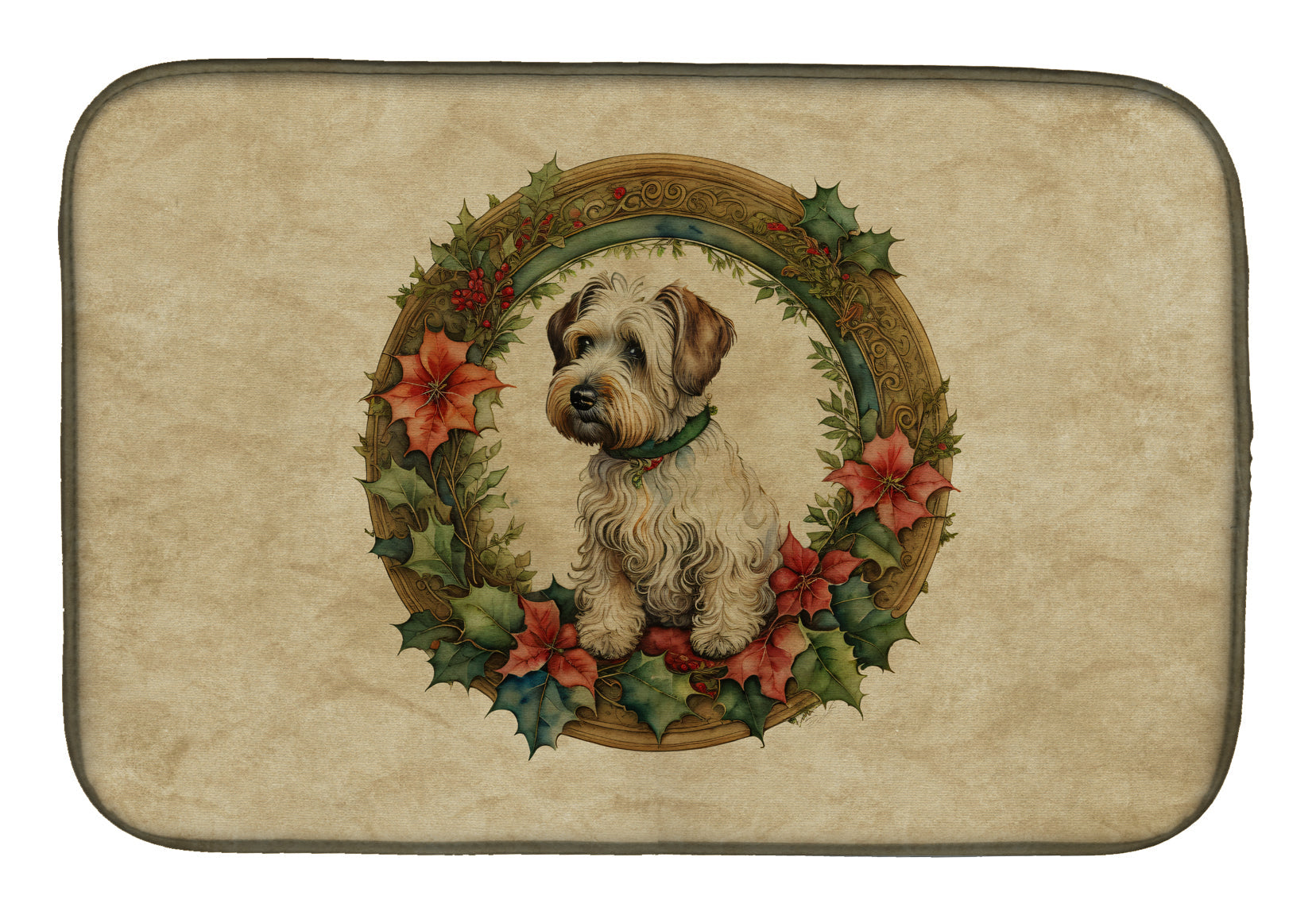 Caroline's Treasures Sealyham Terrier Christmas Flowers Dish Drying Mat