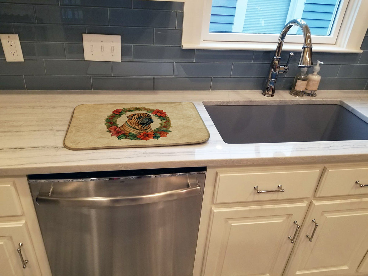 Caroline's Treasures Shar Pei Christmas Flowers Dish Drying Mat
