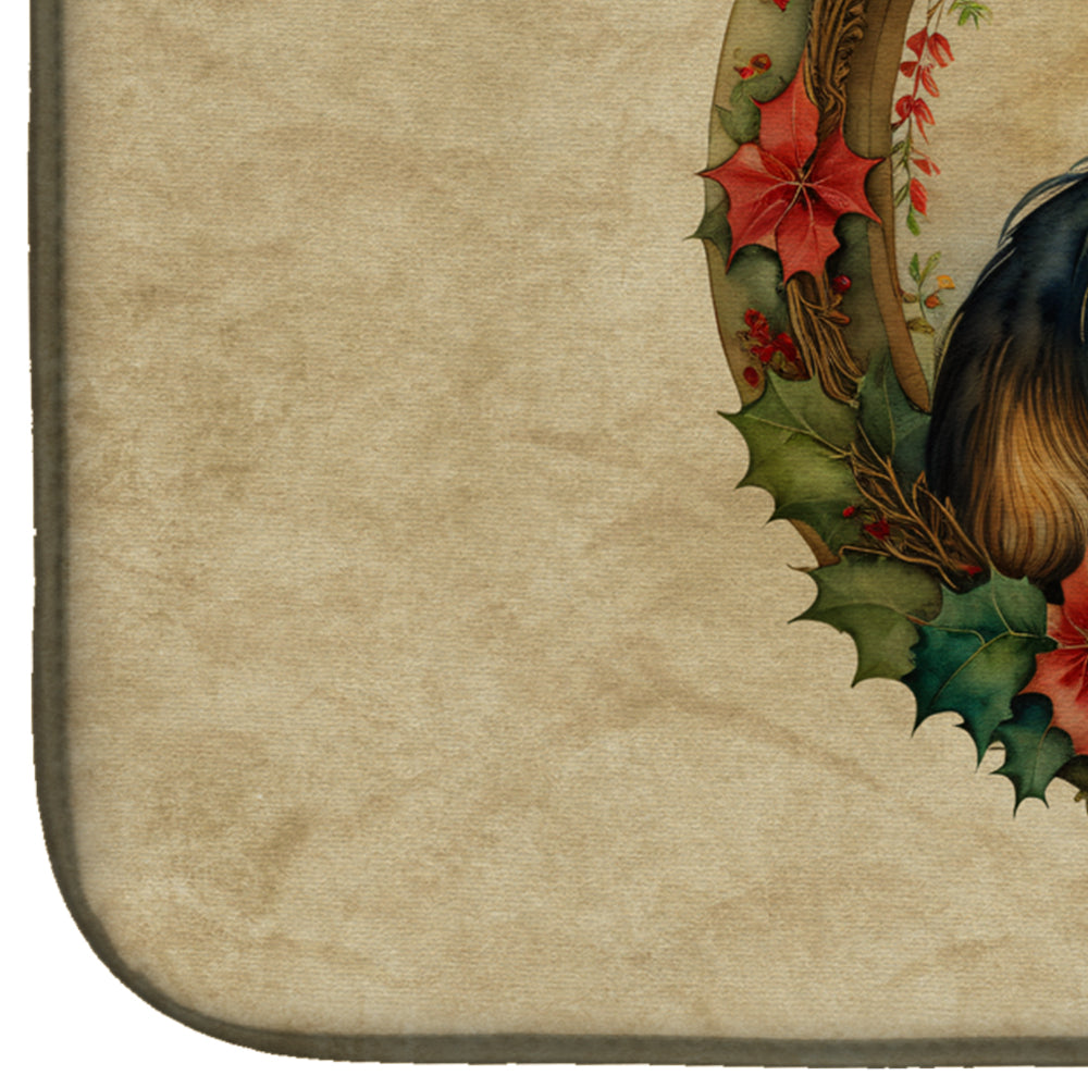 Caroline's Treasures Sheltie Christmas Flowers Dish Drying Mat