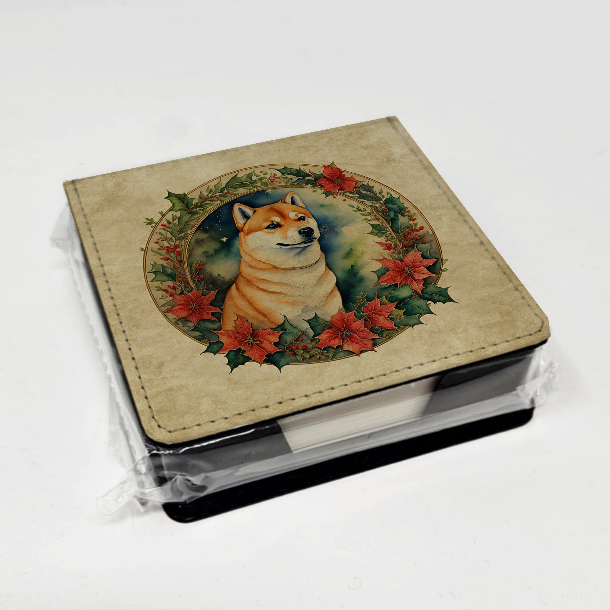Caroline's Treasures Shiba Inu Christmas Flowers PU Leather Note Paper Holder
