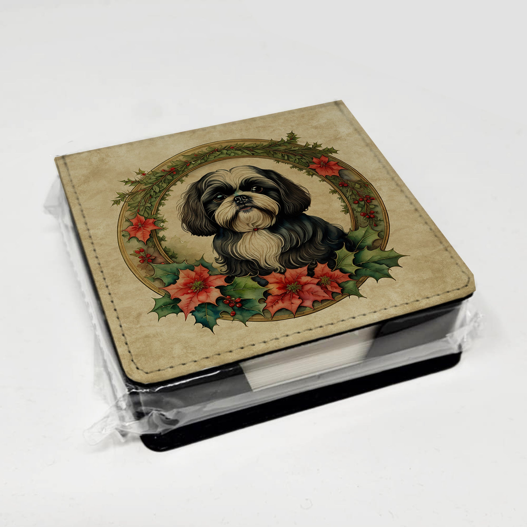 Caroline's Treasures Shih Tzu Christmas Flowers PU Leather Note Paper Holder