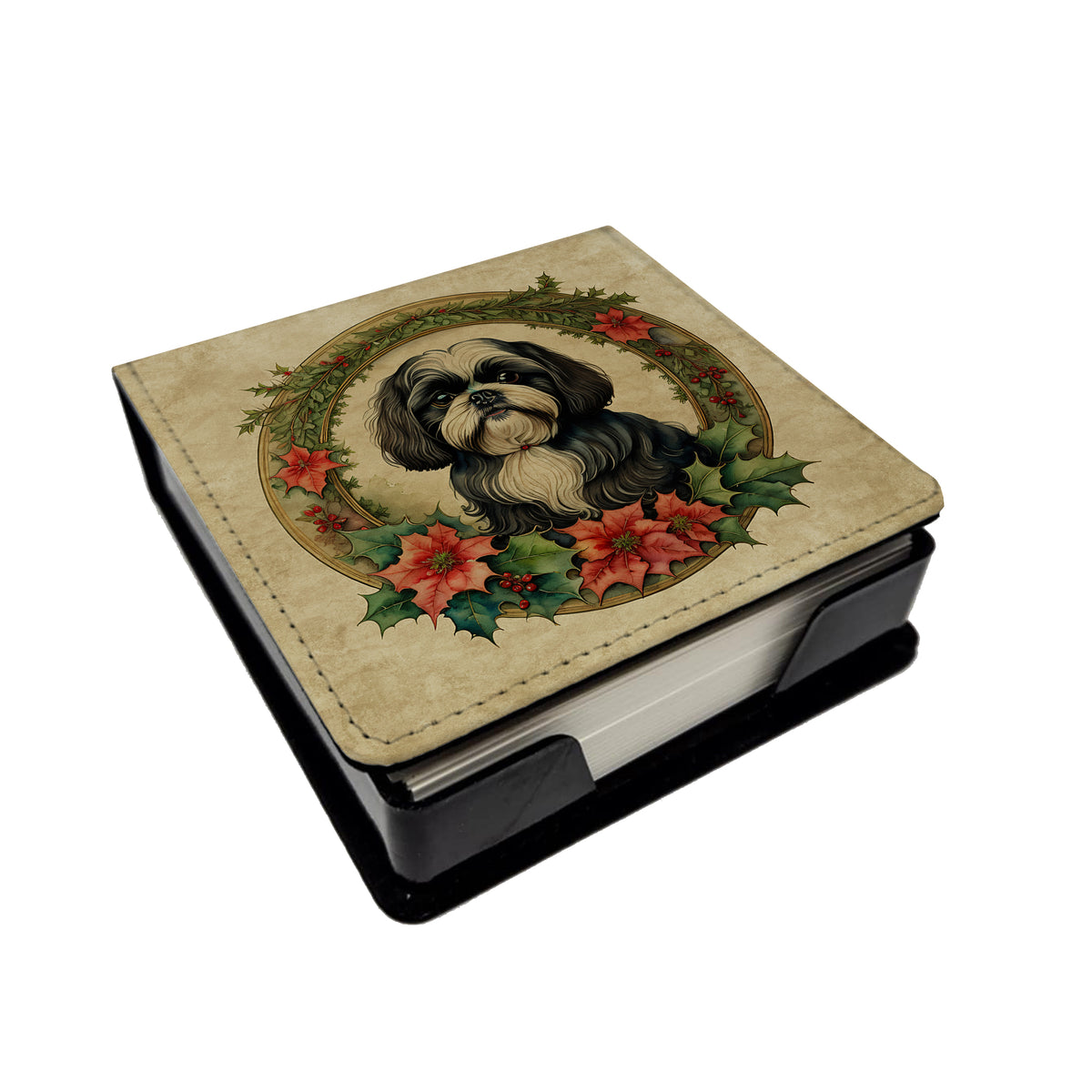 Caroline's Treasures Shih Tzu Christmas Flowers PU Leather Note Paper Holder