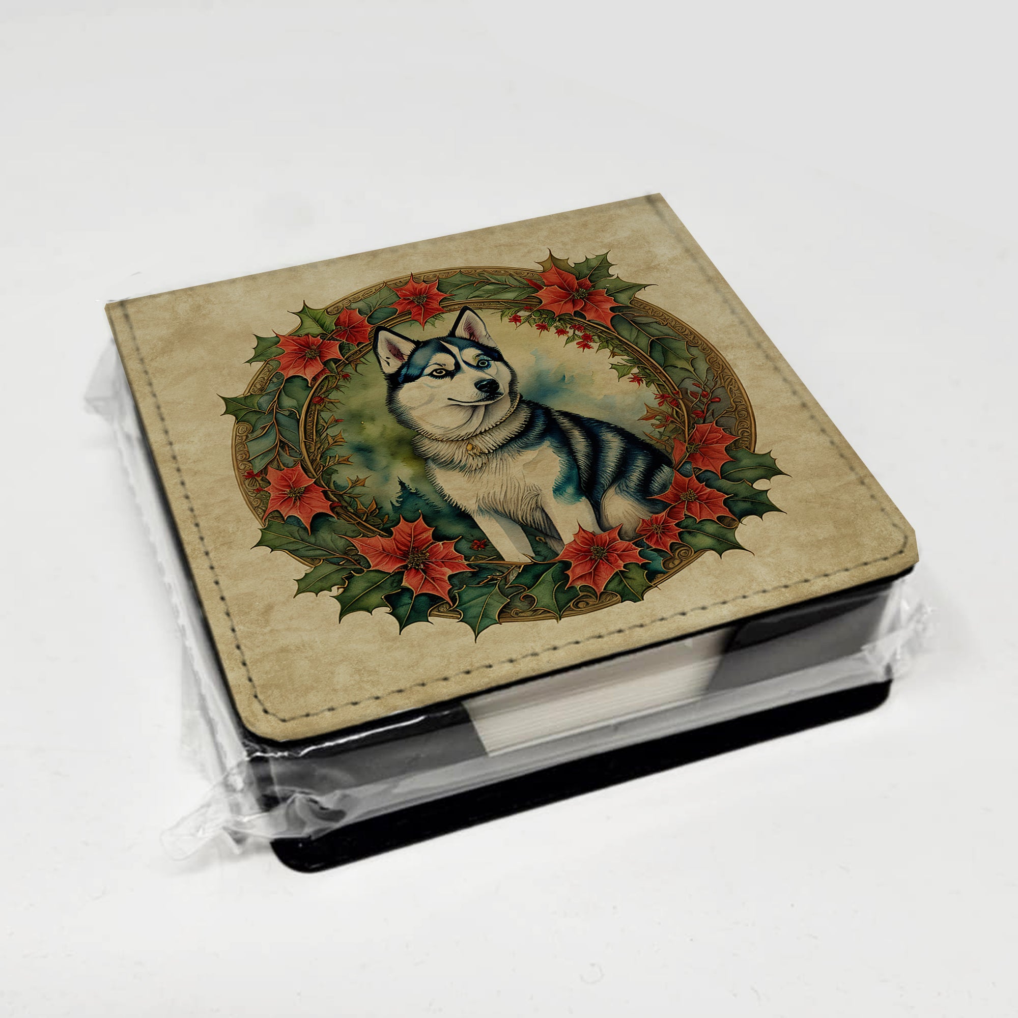Caroline's Treasures Siberian Husky Christmas Flowers PU Leather Note Paper Holder