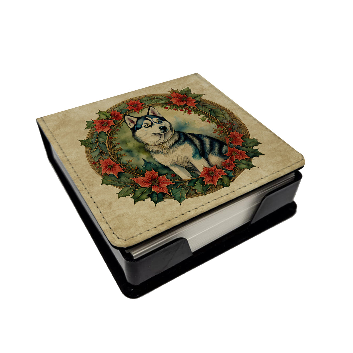 Caroline's Treasures Siberian Husky Christmas Flowers PU Leather Note Paper Holder