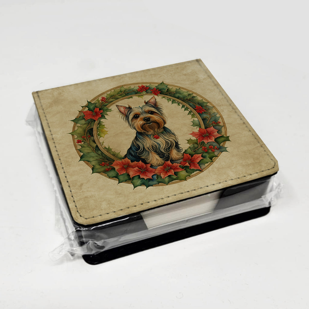 Caroline's Treasures Silky Terrier Christmas Flowers PU Leather Note Paper Holder