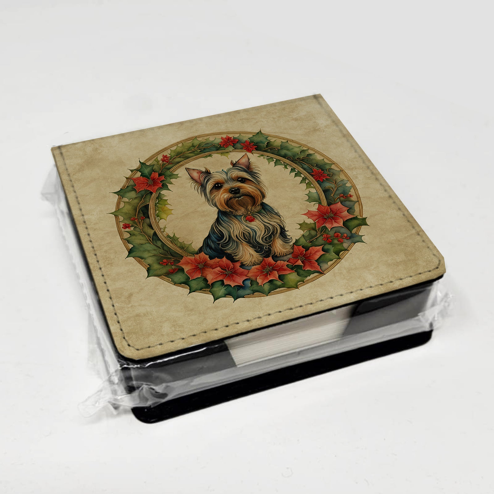 Caroline's Treasures Silky Terrier Christmas Flowers PU Leather Note Paper Holder