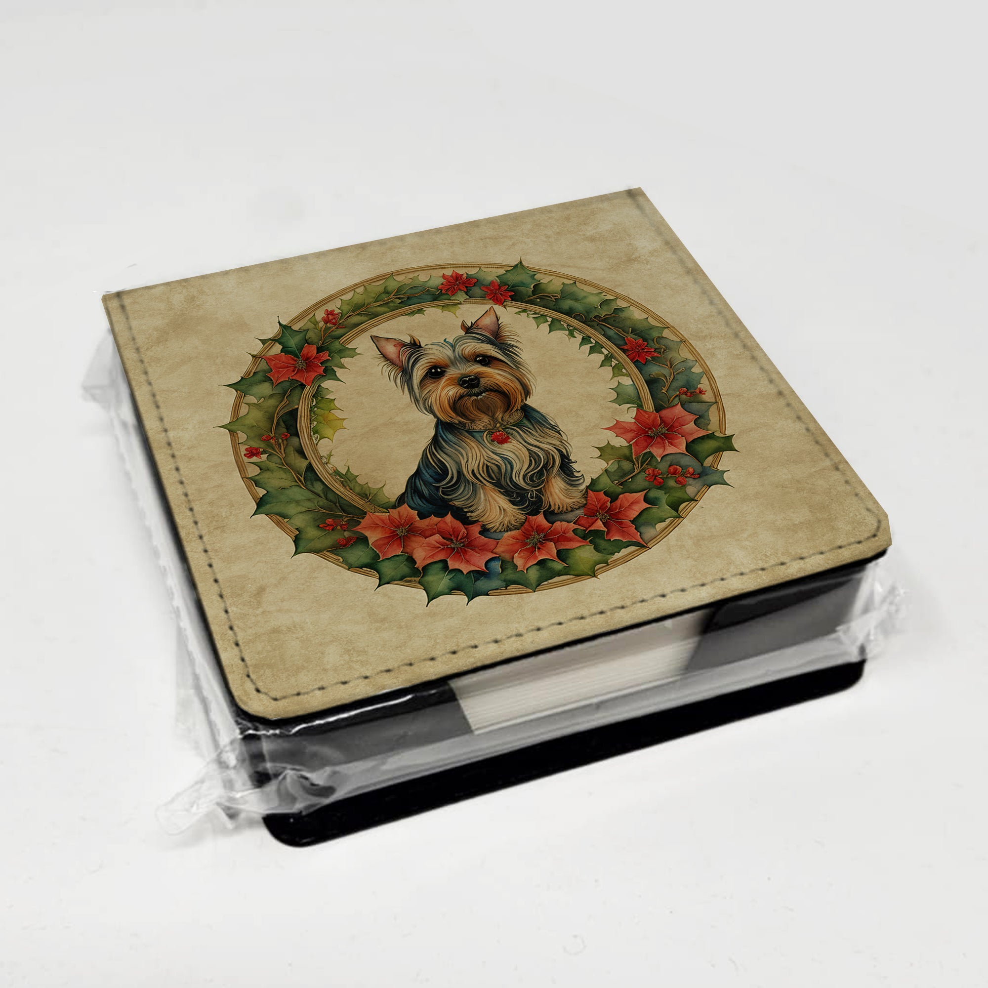 Caroline's Treasures Silky Terrier Christmas Flowers PU Leather Note Paper Holder