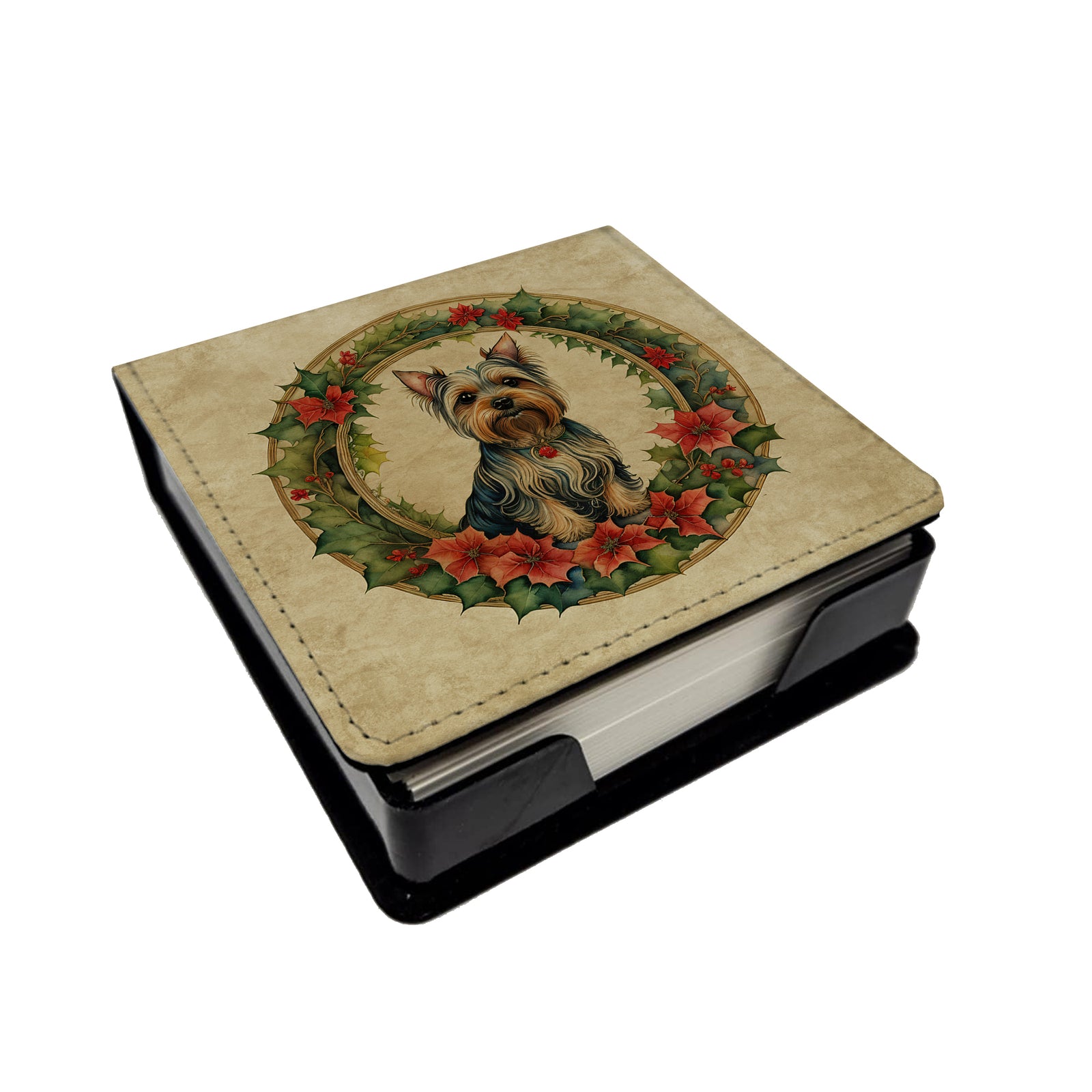 Caroline's Treasures Silky Terrier Christmas Flowers PU Leather Note Paper Holder