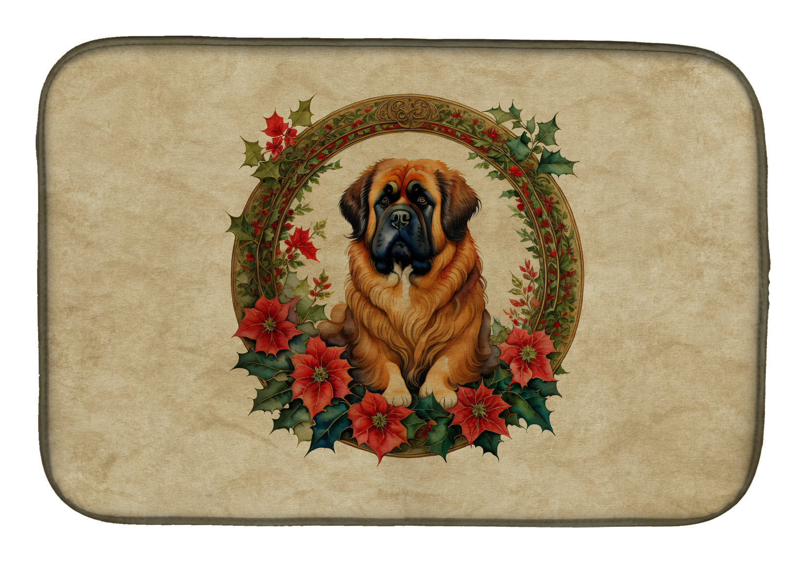 Caroline's Treasures Tibetan Mastiff Christmas Flowers Dish Drying Mat