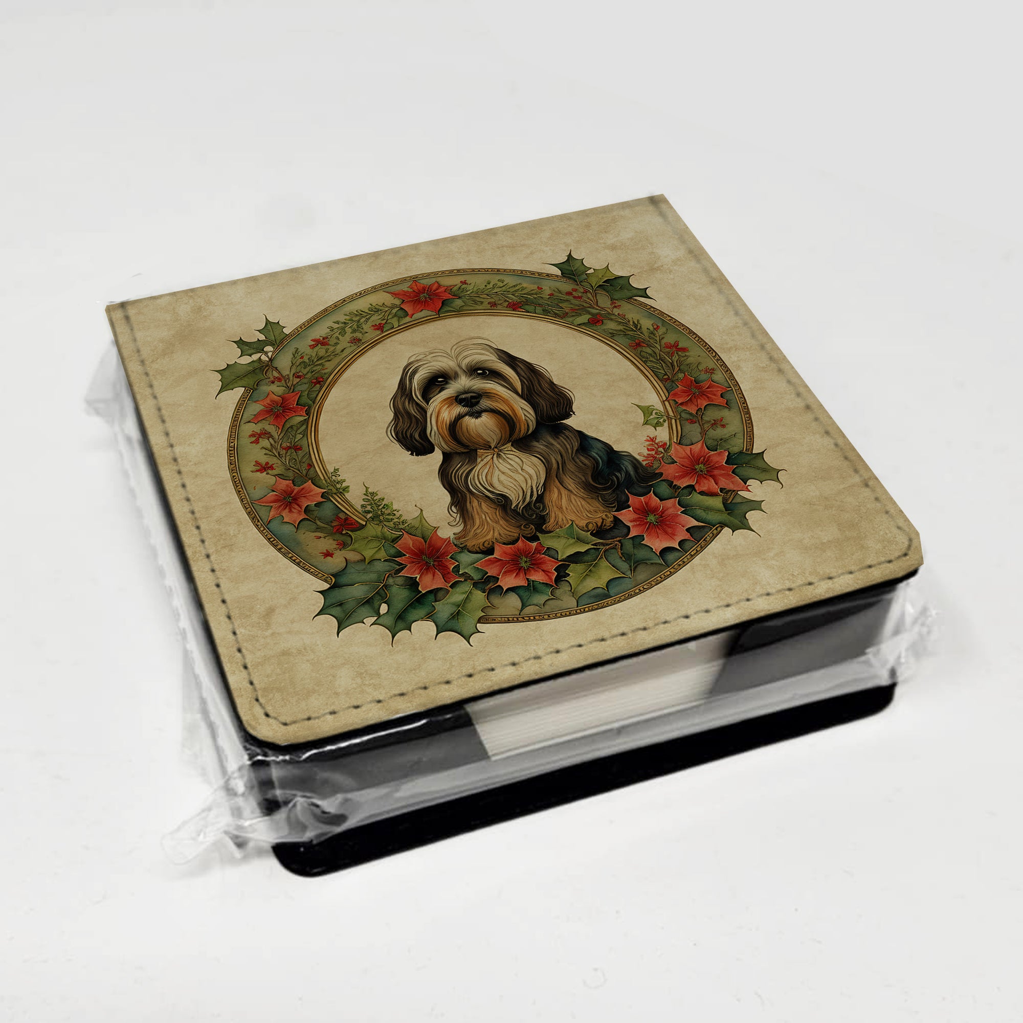 Caroline's Treasures Tibetan Terrier Christmas Flowers PU Leather Note Paper Holder