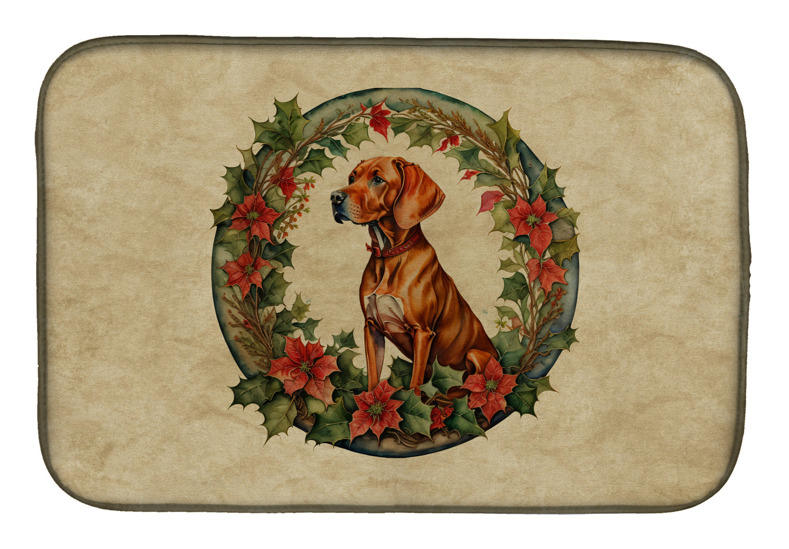 Caroline's Treasures Vizsla Christmas Flowers Dish Drying Mat