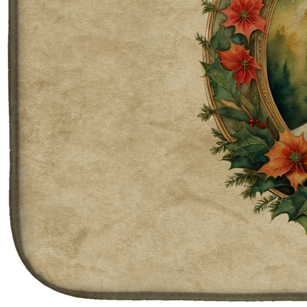 Caroline's Treasures Welsh Springer Spaniel Christmas Flowers Dish Drying Mat