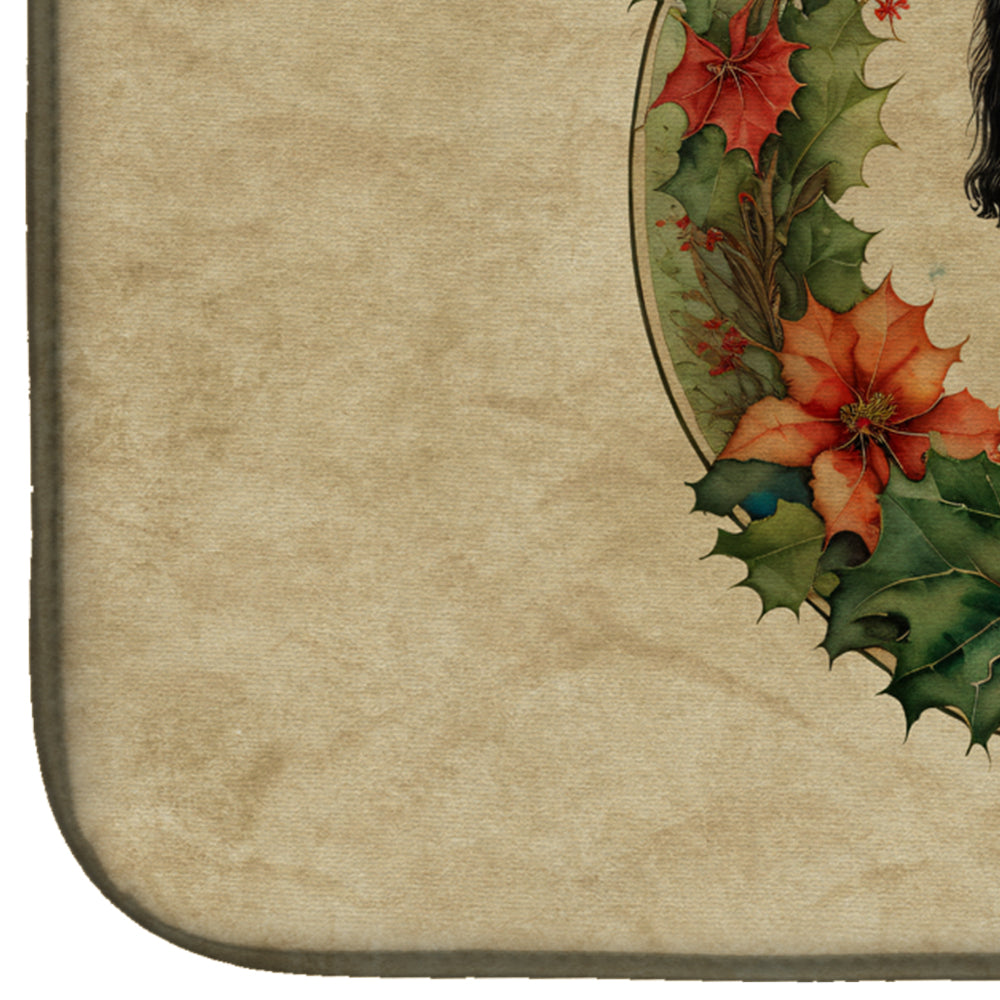 Caroline's Treasures Welsh Springer Spaniel Christmas Flowers Dish Drying Mat