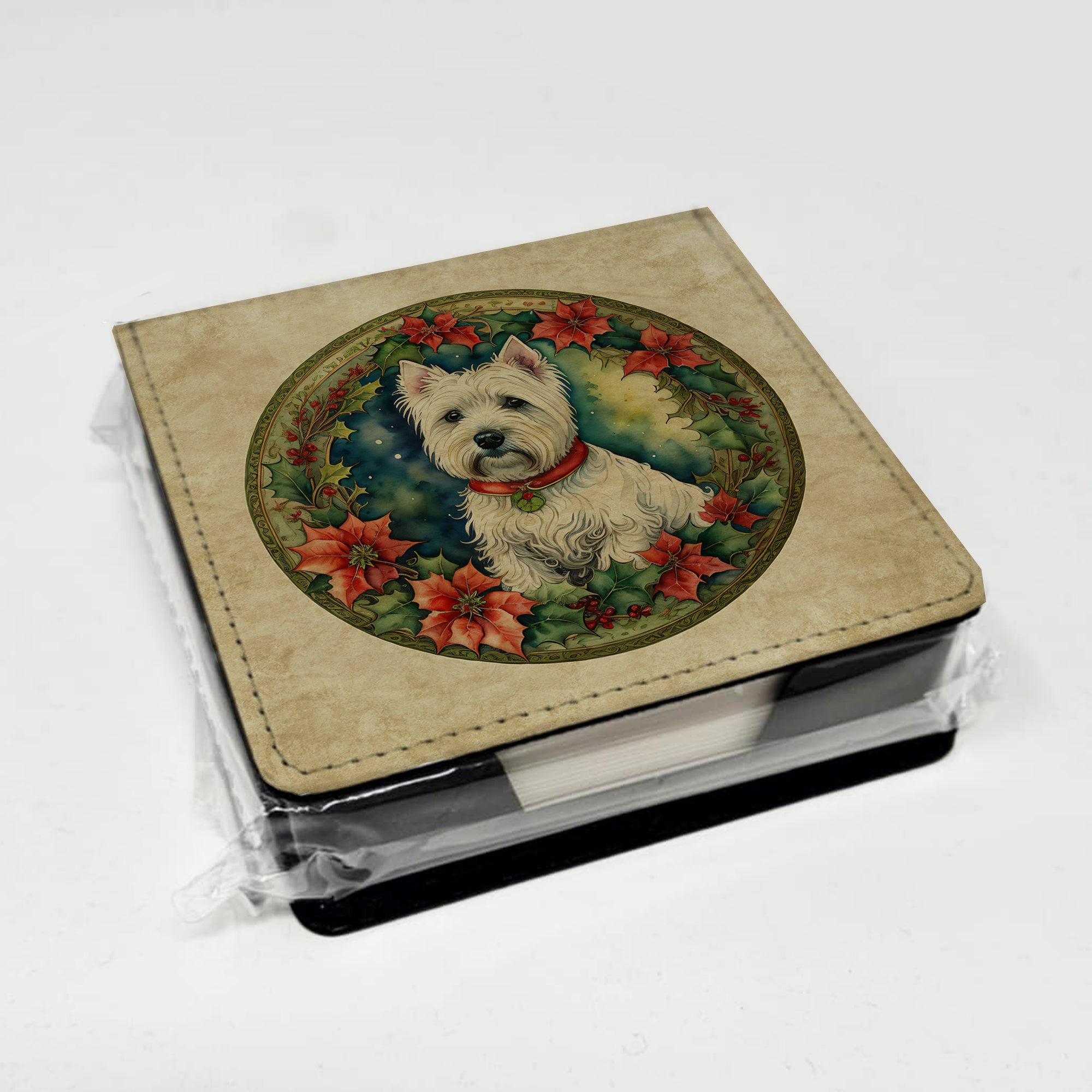 Caroline's Treasures Westie Christmas Flowers PU Leather Note Paper Holder