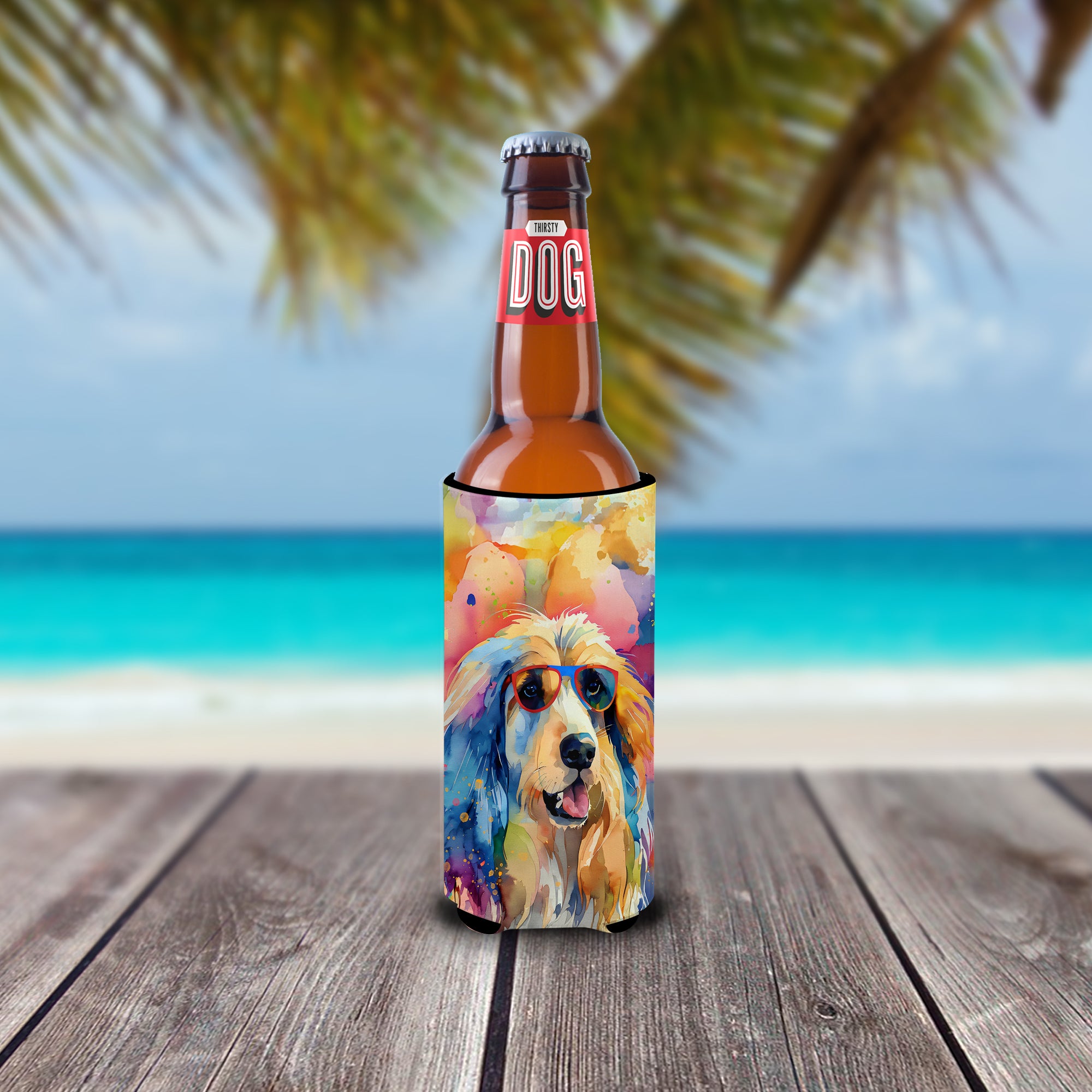Buy this Afghan Hound Hippie Dawg Hugger for Ultra Slim Cans