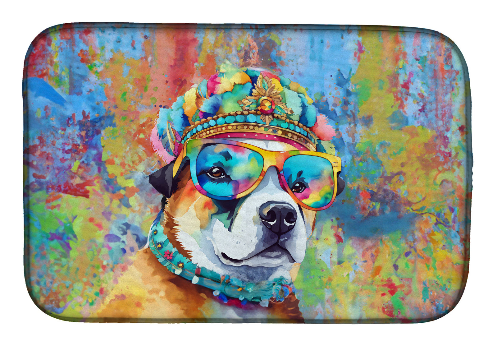 Caroline's Treasures Akita Hippie Dawg Dish Drying Mat