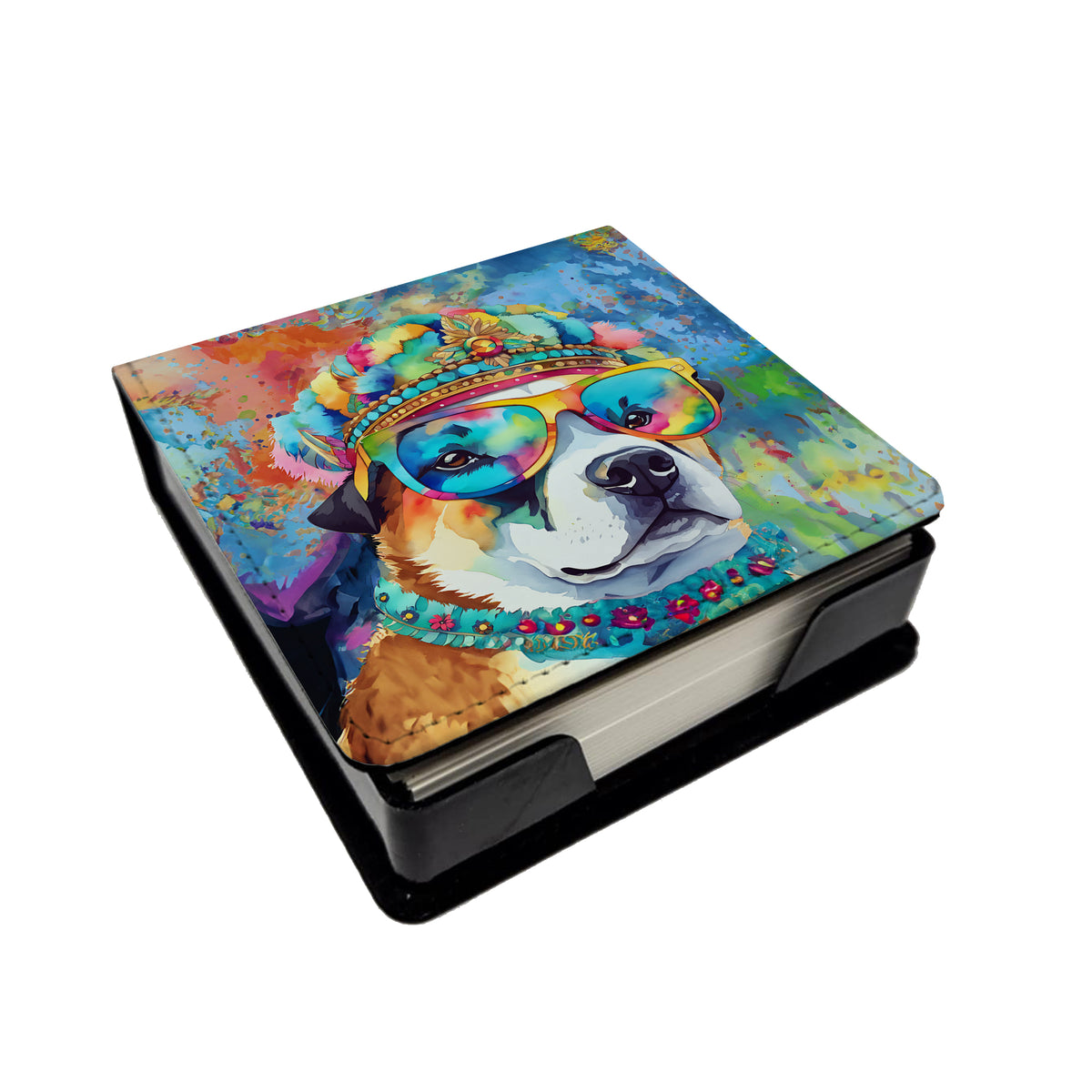 Caroline's Treasures Akita Hippie Dawg PU Leather Note Paper Holder