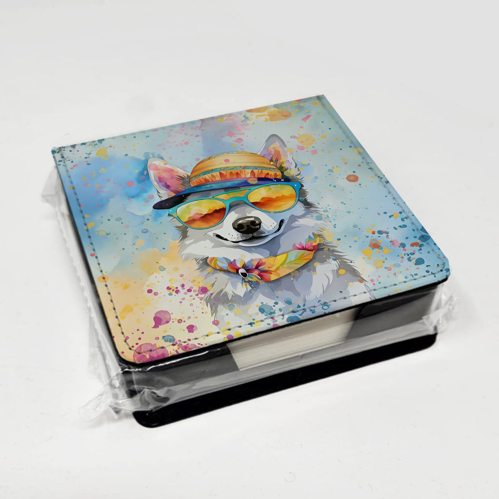 Caroline's Treasures Alaskan Klee Kai Hippie Dawg PU Leather Note Paper Holder