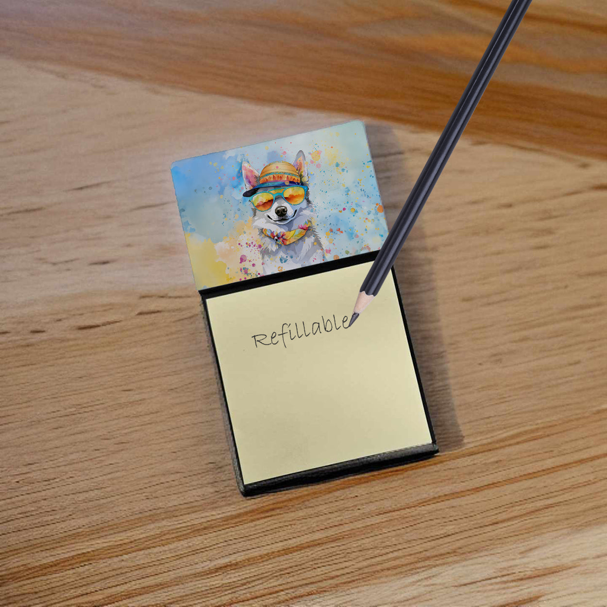 Caroline's Treasures Alaskan Klee Kai Hippie Dawg Sticky Note Holder- Refiilable Desk Accessory Note Pad