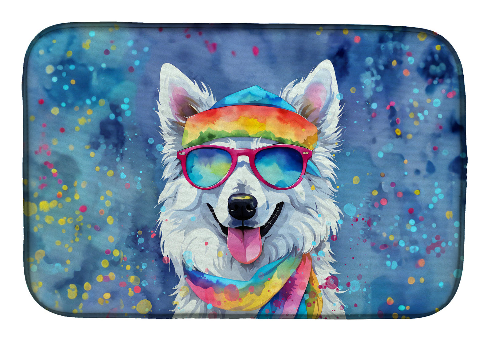 Caroline's Treasures American Eskimo Hippie Dawg Dish Drying Mat