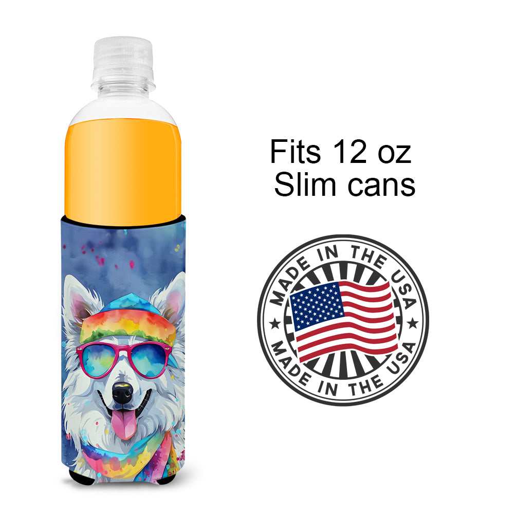 American Eskimo Hippie Dawg Hugger for Ultra Slim Cans