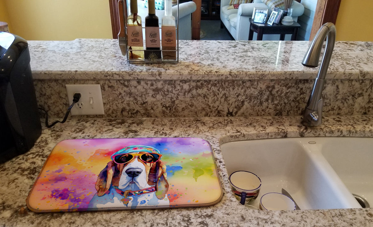 Caroline's Treasures Basset Hound Hippie Dawg Dish Drying Mat