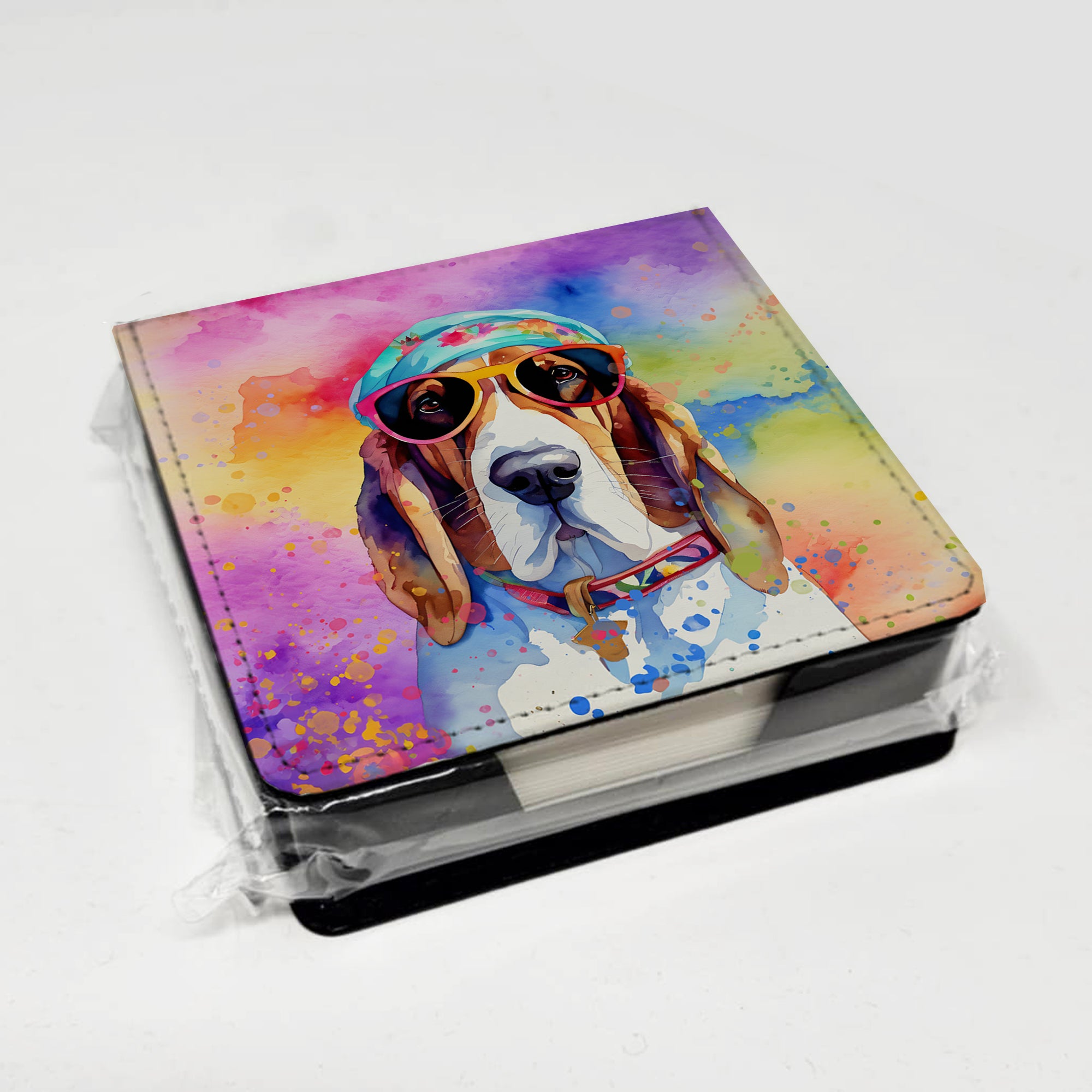 Caroline's Treasures Basset Hound Hippie Dawg PU Leather Note Paper Holder
