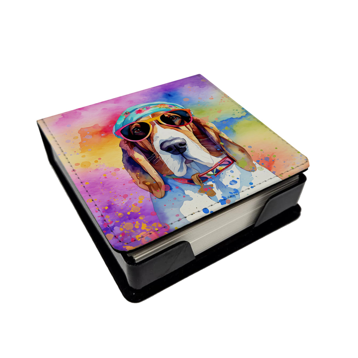 Caroline's Treasures Basset Hound Hippie Dawg PU Leather Note Paper Holder