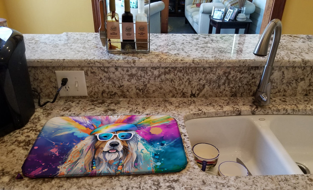 Caroline's Treasures Bearded Collie Hippie Dawg Dish Drying Mat
